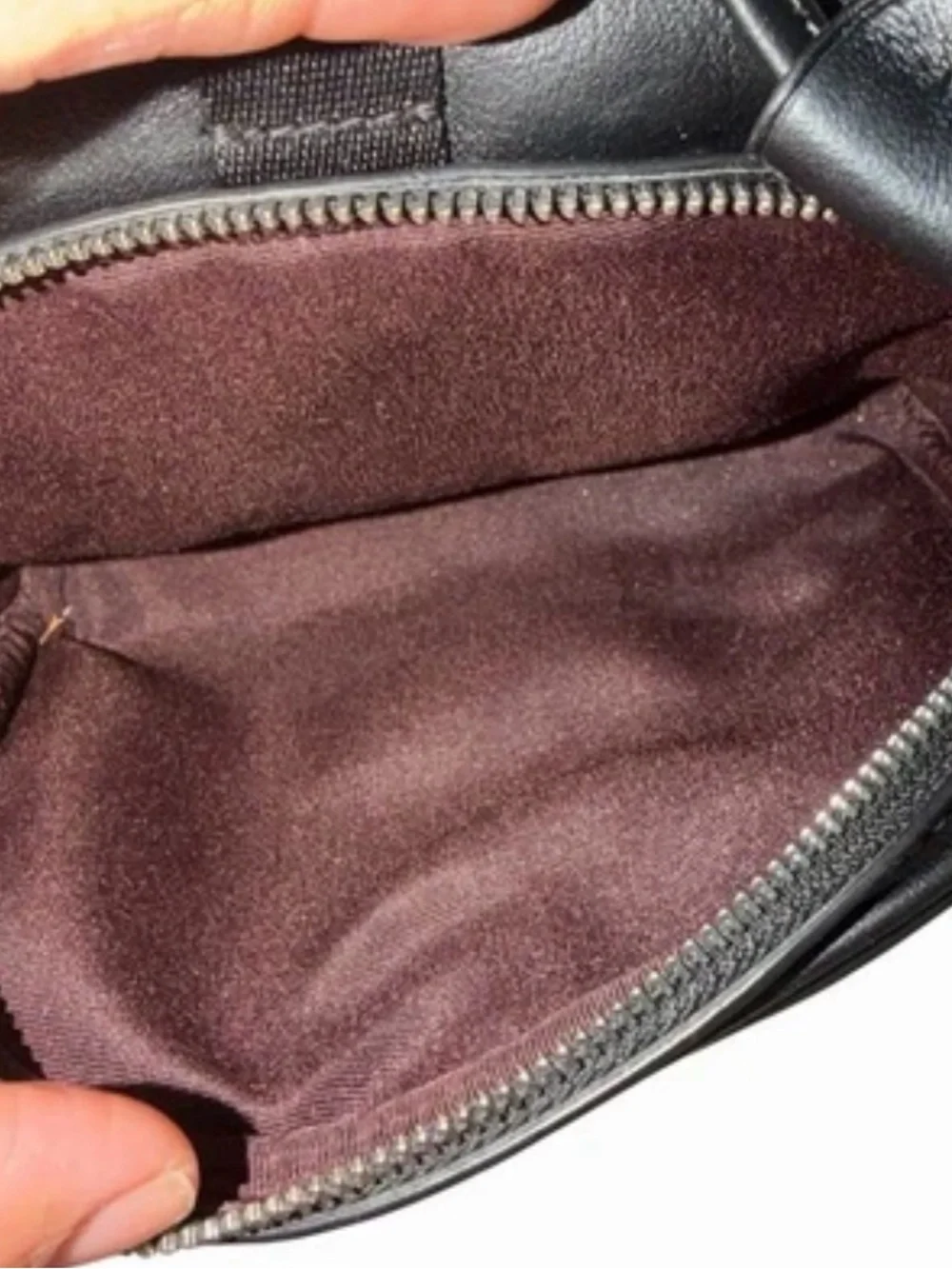 Coach Black Leather Drawstring Backpack with Front Zip Compartment